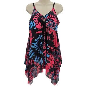 Zando Womans size 2XL Geometric Print Mesh Asymmetric Swimdress Black/Multi NWOT